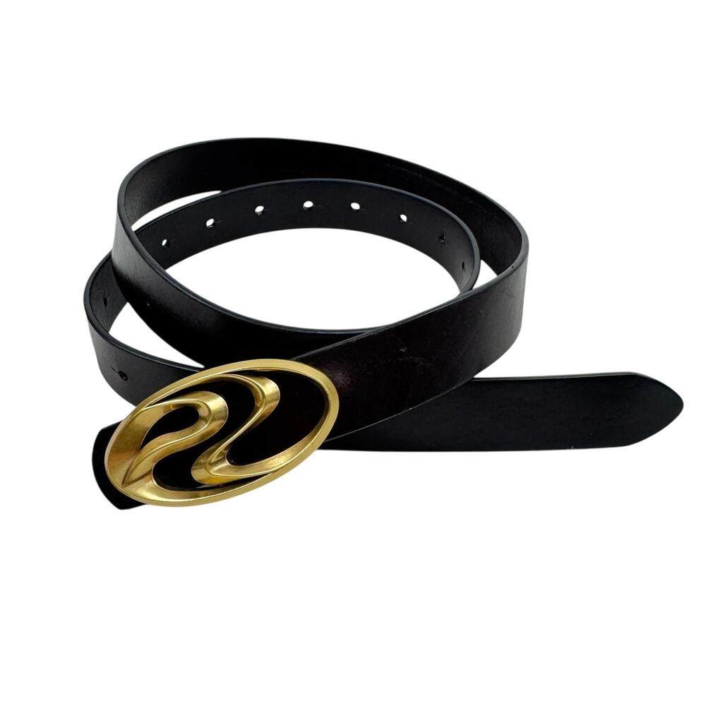 Personsoul Logo Belt Leather Gold Tone